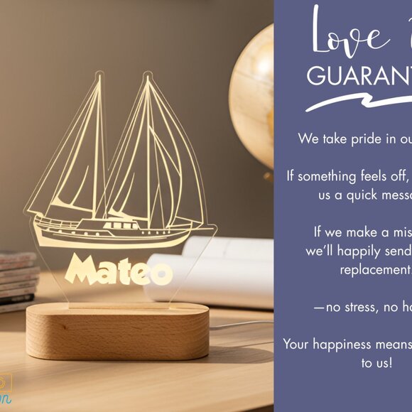 Sailboat LED Night Light | Personalized Boat Gift for Kids, Teens & Dads - Picture 6 of 8